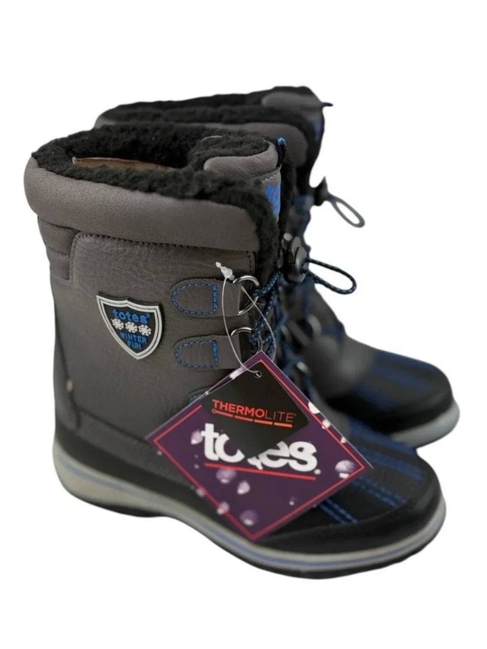 New Totes Kids Snow Boots Unisex Size 1 Waterproof Insulated Winter Lace Up
